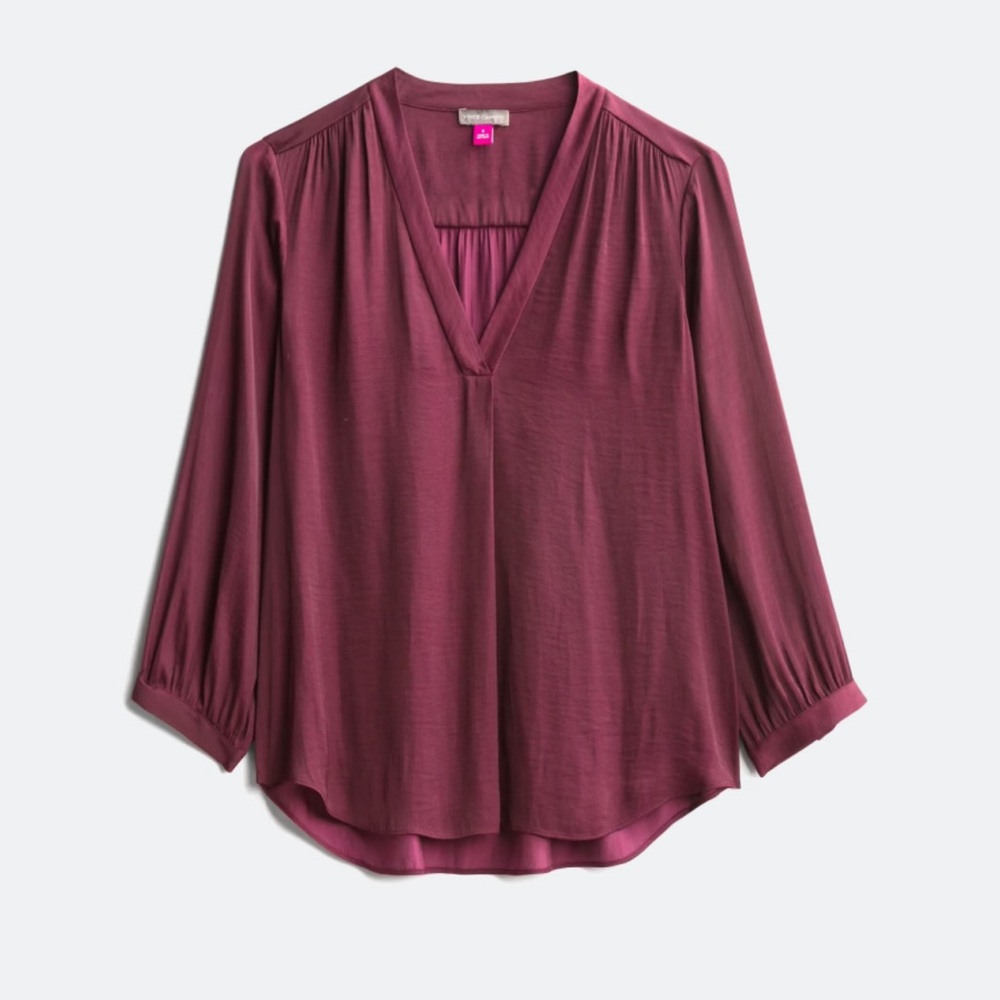 EUC Vince Camuto Leeana 3/4 sleeveV-Neck Rumple Blouse